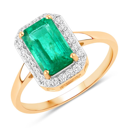 Emerald-IGI Certified 2.05 Carat Genuine Zambian Emerald and White Diamond 18K Yellow Gold Ring