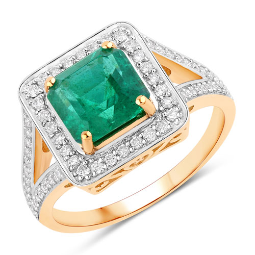 Emerald-IGI Certified 2.53 Carat Genuine Zambian Emerald and White Diamond 18K Yellow Gold Ring