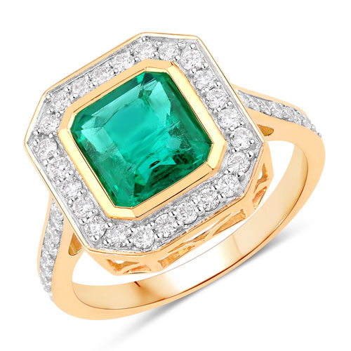 Emerald-IGI Certified 2.79 Carat Genuine Zambian Emerald and White Diamond 18K Yellow Gold Ring