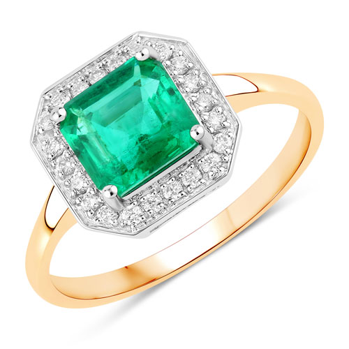 Emerald-IGI Certified 1.35 Carat Genuine Zambian Emerald and White Diamond 18K Yellow Gold Ring