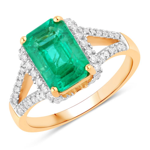 Emerald-IGI Certified 2.67 Carat Genuine Zambian Emerald and White Diamond 18K Yellow Gold Ring