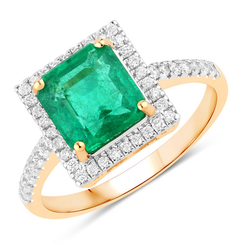 Emerald-IGI Certified 2.39 Carat Genuine Zambian Emerald and White Diamond 18K Yellow Gold Ring