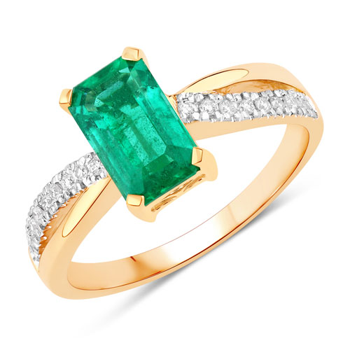 Emerald-IGI Certified 1.65 Carat Genuine Zambian Emerald and White Diamond 18K Yellow Gold Ring