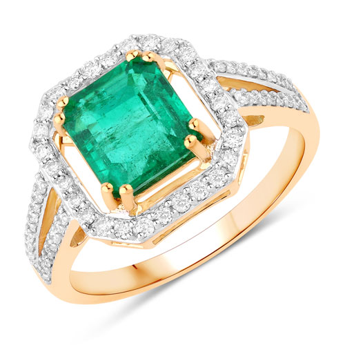 Emerald-IGI Certified 2.27 Carat Genuine Zambian Emerald and White Diamond 18K Yellow Gold Ring