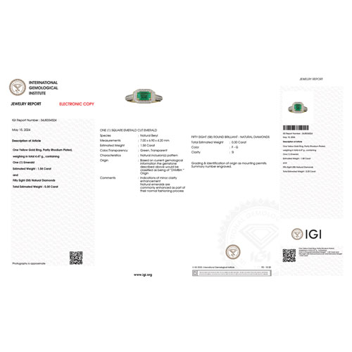 IGI Certified 1.88 Carat Genuine Zambian Emerald and White Diamond 18K Yellow Gold Ring