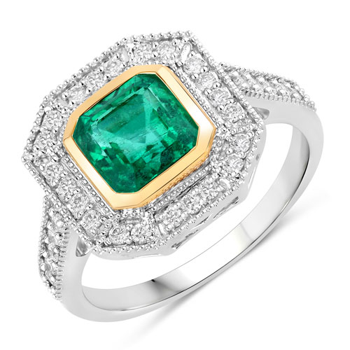 Emerald-IGI Certified 2.07 Carat Genuine Zambian Emerald and White Diamond 18K White Gold Ring