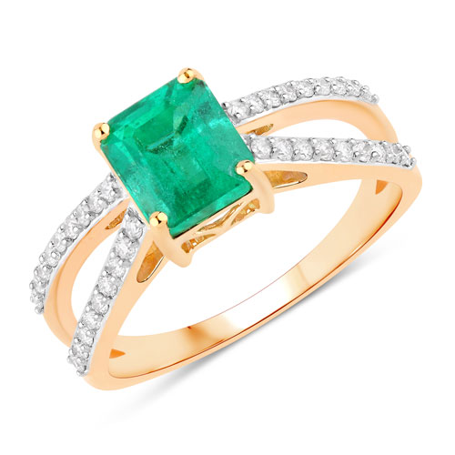 Emerald-IGI Certified 1.98 Carat Genuine Zambian Emerald and White Diamond 18K Yellow Gold Ring