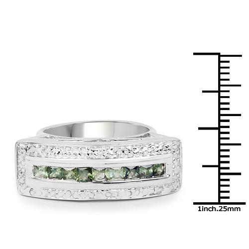 1.08 Carat Genuine Green Sapphire .925 Sterling Silver Ring