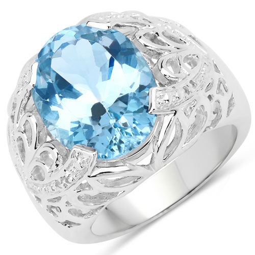 Rings-11.29 Carat Genuine Blue Topaz and White Topaz .925 Sterling Silver Ring
