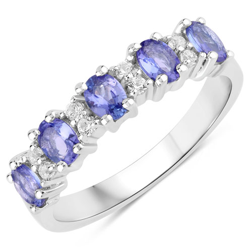 Tanzanite-1.09 Carat Genuine Tanzanite and Created White Sapphire .925 Sterling Silver Ring