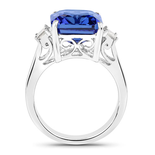 12.73 Carat Genuine Tanzanite and White Diamond 18K White Gold Ring