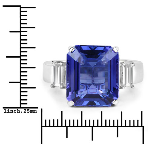 12.73 Carat Genuine Tanzanite and White Diamond 18K White Gold Ring