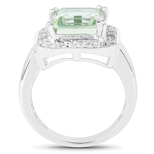 5.21 Carat Genuine Green Amethyst and White Topaz .925 Sterling Silver Ring
