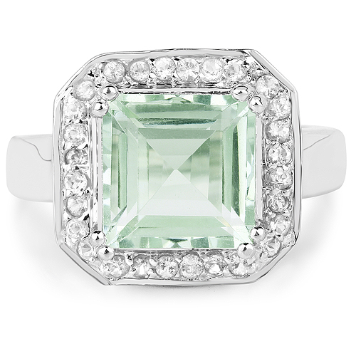 5.21 Carat Genuine Green Amethyst and White Topaz .925 Sterling Silver Ring