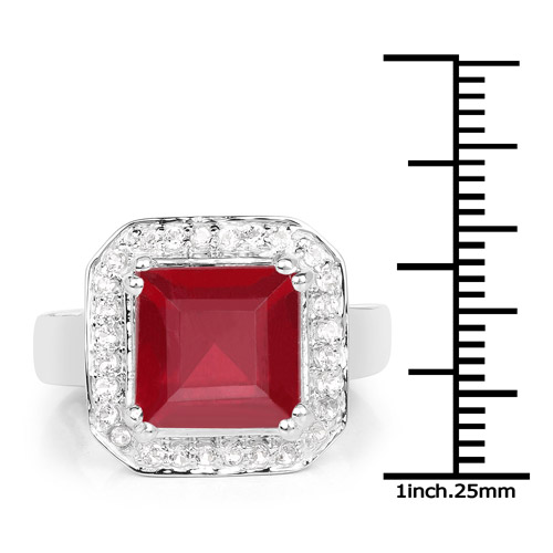 6.36 Carat Glass Filled Ruby and White Topaz .925 Sterling Silver Ring