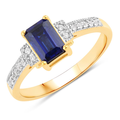 Sapphire-1.33 Carat Created Blue Sapphire and White Topaz .925 Sterling Silver Ring