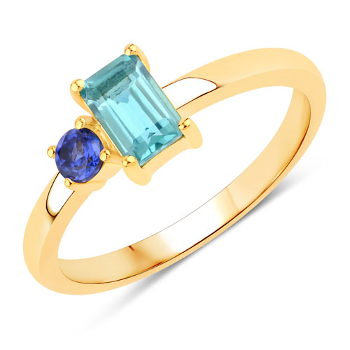 Rings-0.71 Carat Created Aquamarine and Created Blue Sapphire .925 Sterling Silver Ring