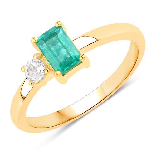 Emerald-0.83 Carat Created Emerald and Created White Sapphire .925 Sterling Silver Ring