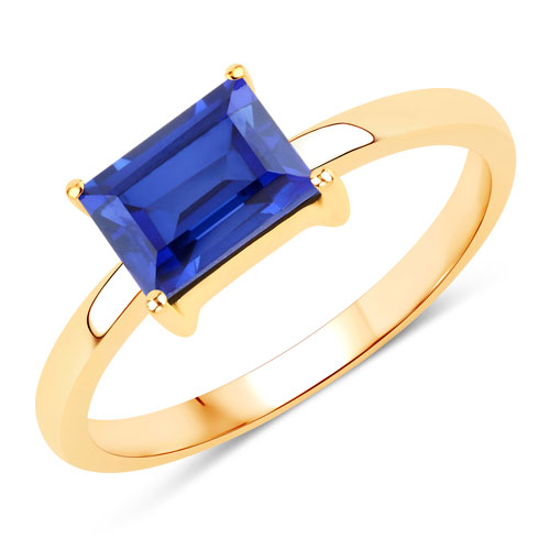 Sapphire-1.48 Carat Created Blue Sapphire .925 Sterling Silver Ring