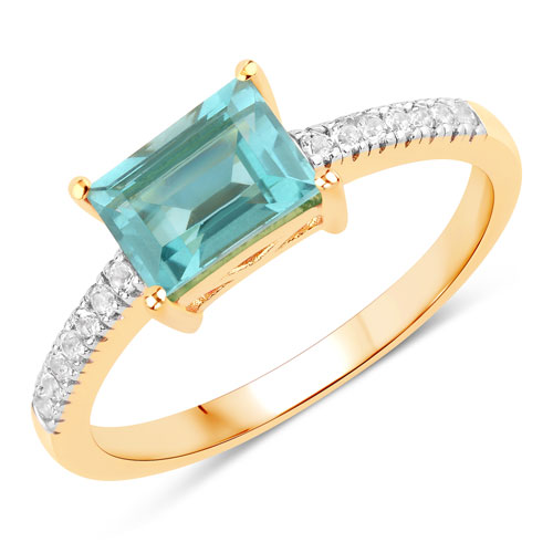 Rings-1.22 Carat Created Aquamarine and White Topaz .925 Sterling Silver Ring