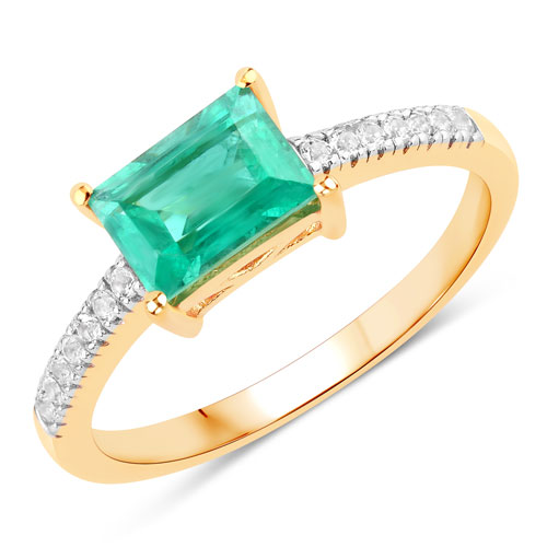 Emerald-1.50 Carat Created Emerald and White Topaz .925 Sterling Silver Ring