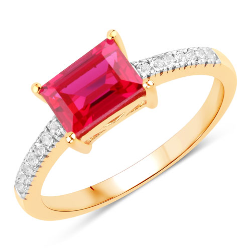 Ruby-1.68 Carat Created Ruby and White Topaz .925 Sterling Silver Ring