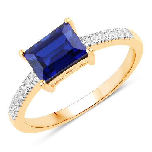 Sapphire-1.62 Carat Created Blue Sapphire and White Topaz .925 Sterling Silver Ring