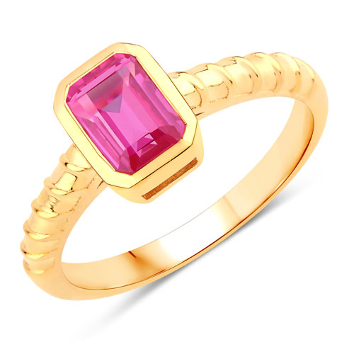 Sapphire-1.40 Carat Created Pink Sapphire .925 Sterling Silver Ring