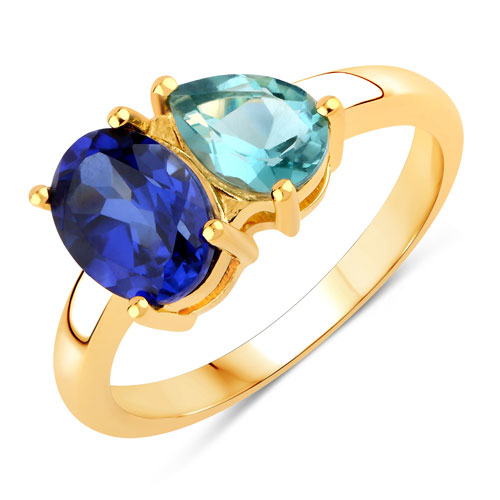 Sapphire-2.58 Carat Created Blue Sapphire and Created Aquamarine .925 Sterling Silver Ring