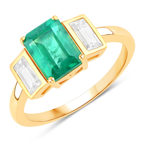 Emerald-2.59 Carat Created Emerald and Created White Sapphire .925 Sterling Silver Ring