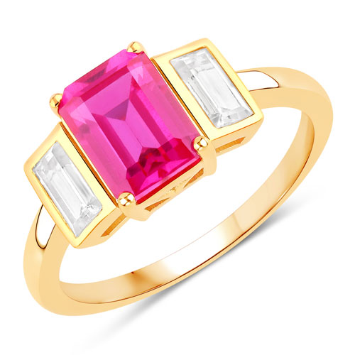 Sapphire-2.88 Carat Created Pink Sapphire and Created White Sapphire .925 Sterling Silver Ring