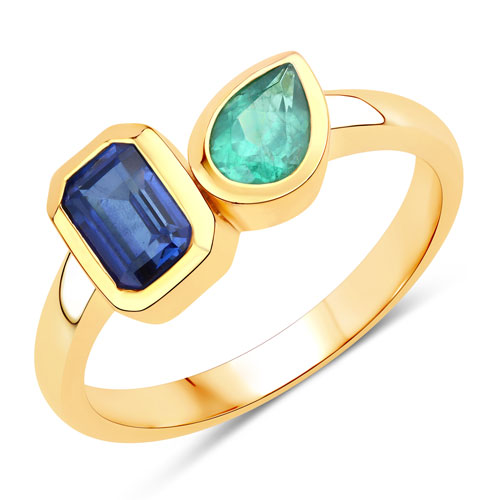 Sapphire-1.27 Carat Created Blue Sapphire and Created Emerald .925 Sterling Silver Ring