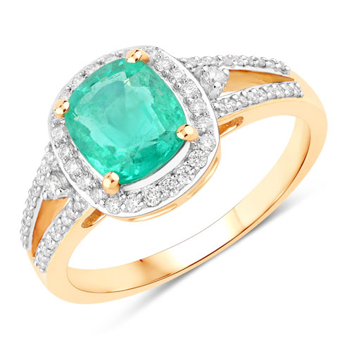 Emerald-1.65 Carat Genuine Ethiopian Emerald and White Diamond 14K Yellow Gold Ring