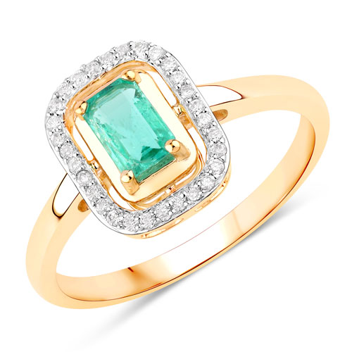 Emerald-0.45 Carat Genuine Ethiopian Emerald and White Diamond 14K Yellow Gold Ring