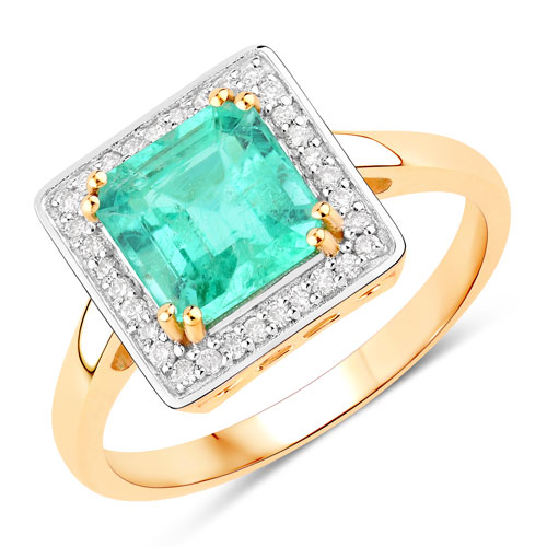 Emerald-2.27 Carat Genuine Ethiopian Emerald and White Diamond 14K Yellow Gold Ring