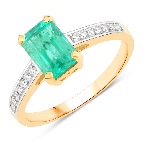 Emerald-1.83 Carat Genuine Ethiopian Emerald and White Diamond 14K Yellow Gold Ring