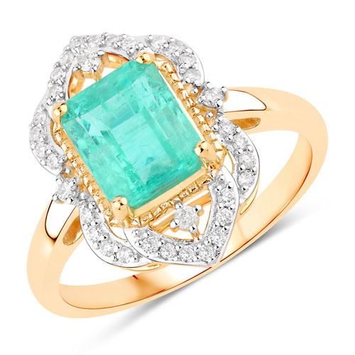 Emerald-2.24 Carat Genuine Ethiopian Emerald and White Diamond 14K Yellow Gold Ring