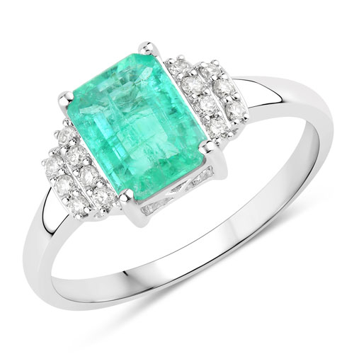 Emerald-1.61 Carat Genuine Ethiopian Emerald and White Diamond 14K White Gold Ring