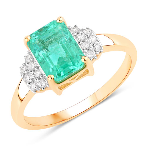 Emerald-1.61 Carat Genuine Ethiopian Emerald and White Diamond 14K Yellow Gold Ring