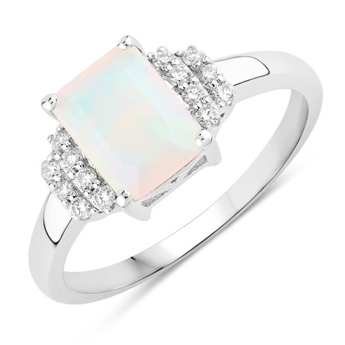 Opal-1.19 Carat Genuine Ethiopian Opal and Lab Grown Diamond .925 Sterling Silver Ring