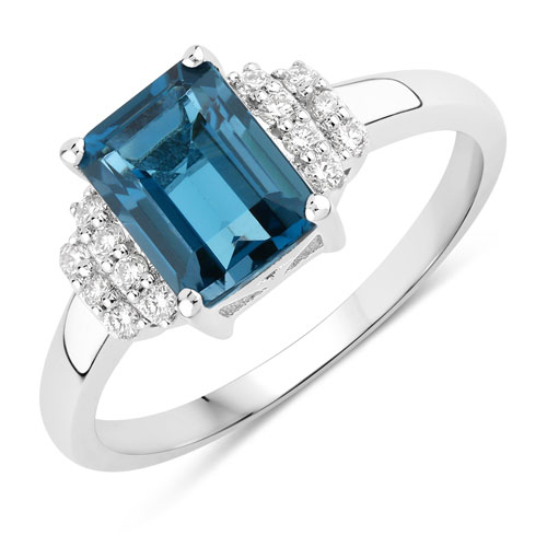 1.74 Carat Genuine London Blue Topaz and Lab Grown Diamond .925 Sterling Silver Ring