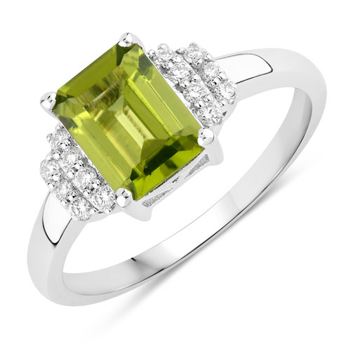 Peridot-1.74 Carat Genuine Peridot and Lab Grown Diamond .925 Sterling Silver Ring