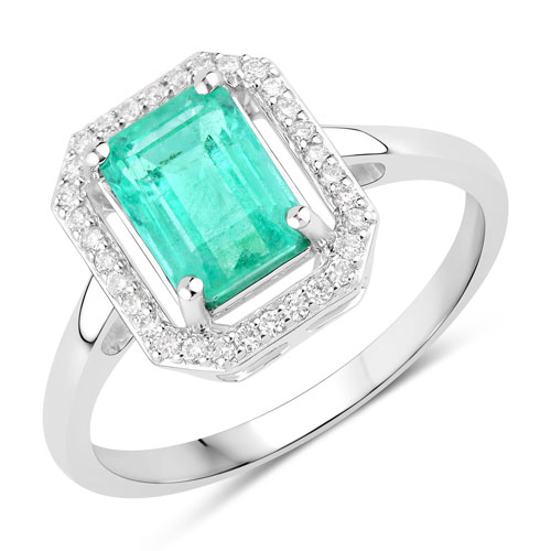 Emerald-1.62 Carat Genuine Ethiopian Emerald and White Diamond 14K White Gold Ring