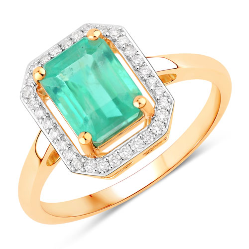 Emerald-1.62 Carat Genuine Ethiopian Emerald and White Diamond 14K Yellow Gold Ring