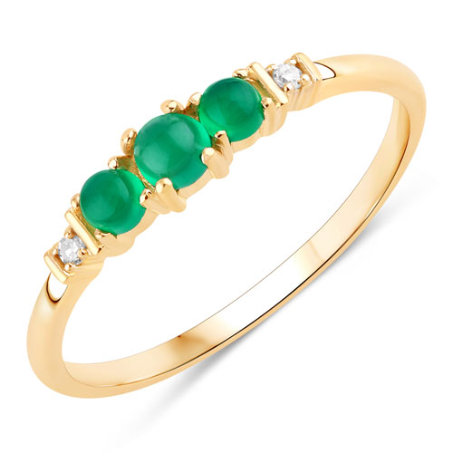 Rings-0.36 Carat Genuine Green Onyx and White Diamond 10K Yellow Gold Ring