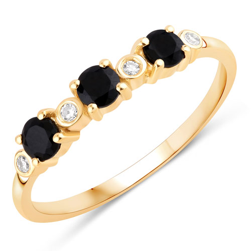 Rings-0.35 Carat Genuine Black Onyx and White Diamond 10K Yellow Gold Ring