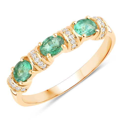 Emerald-0.52 Carat Genuine Zambian Emerald and White Diamond 10K Yellow Gold Ring