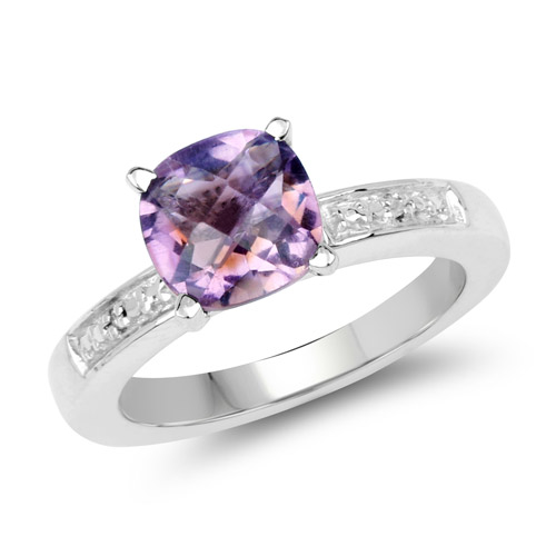 Amethyst-2.31 Carat Genuine Amethyst and White Topaz .925 Sterling Silver Ring