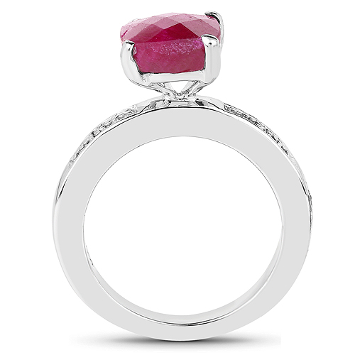 3.70 Carat Dyed Ruby and White Topaz .925 Sterling Silver Ring