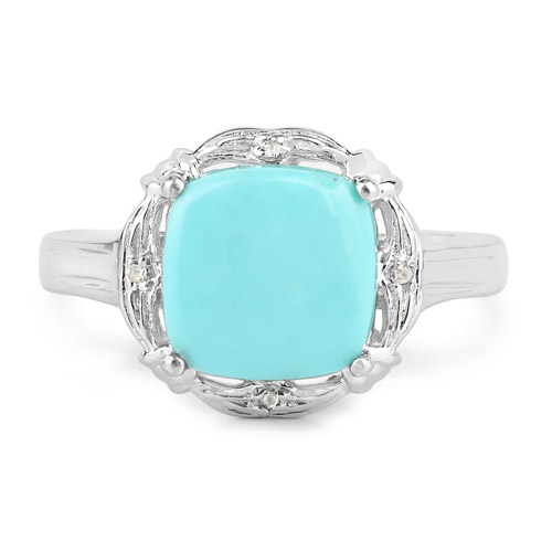 3.31 Carat Genuine Turquoise and White Topaz .925 Sterling Silver Ring